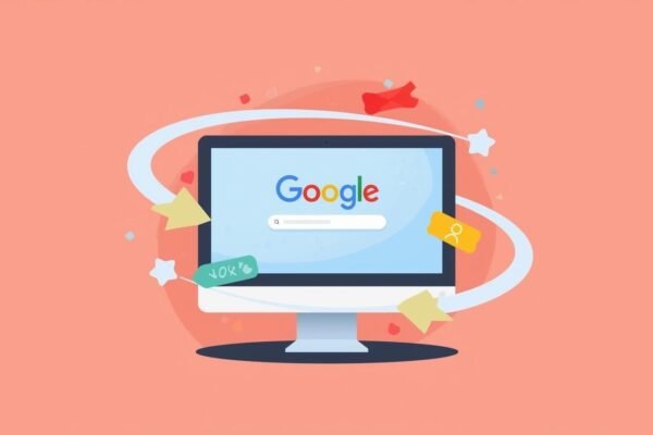 Google search screen illustration with playful arrows and icons, representing the “do a barrel roll” trick.