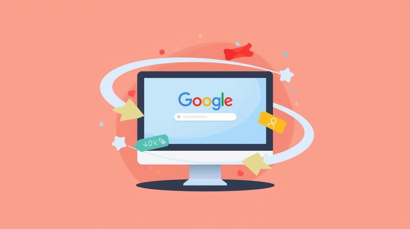 Google search screen illustration with playful arrows and icons, representing the “do a barrel roll” trick.