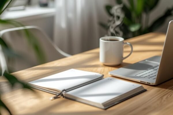 The Ultimate zzzvbo Guide for Amazing Results A bright workspace with a laptop, open notebook, and coffee cup on a wooden desk, representing a calm and focused zzzvbo workflow.