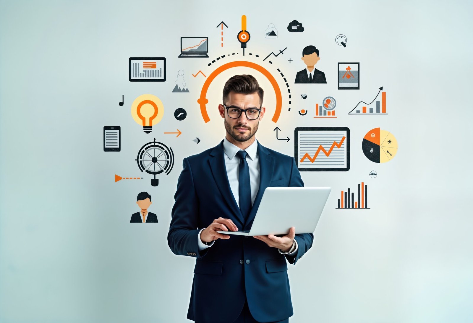 Business professional analyzing data on laptop with charts, representing skills needed for Business Management Success in a digital era